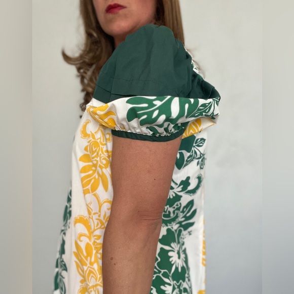 Vintage Lolenani Hawaiian Green Yellow White Floral Botantical Muumuu Dress Sz M - Picture 11 of 11
